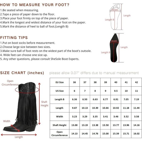 🆕 Women's Black Fringe Western Cowboy Boots Faux Leather Rodeo Style Footwear - Picture 7 of 7